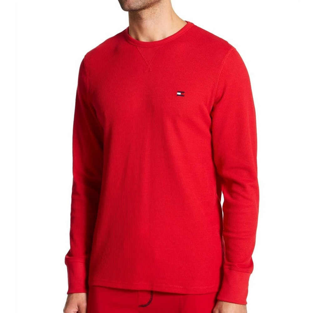 TOMMY HILFIGER Thermal Long Sleeve Crew Neck Shirt in red size medium